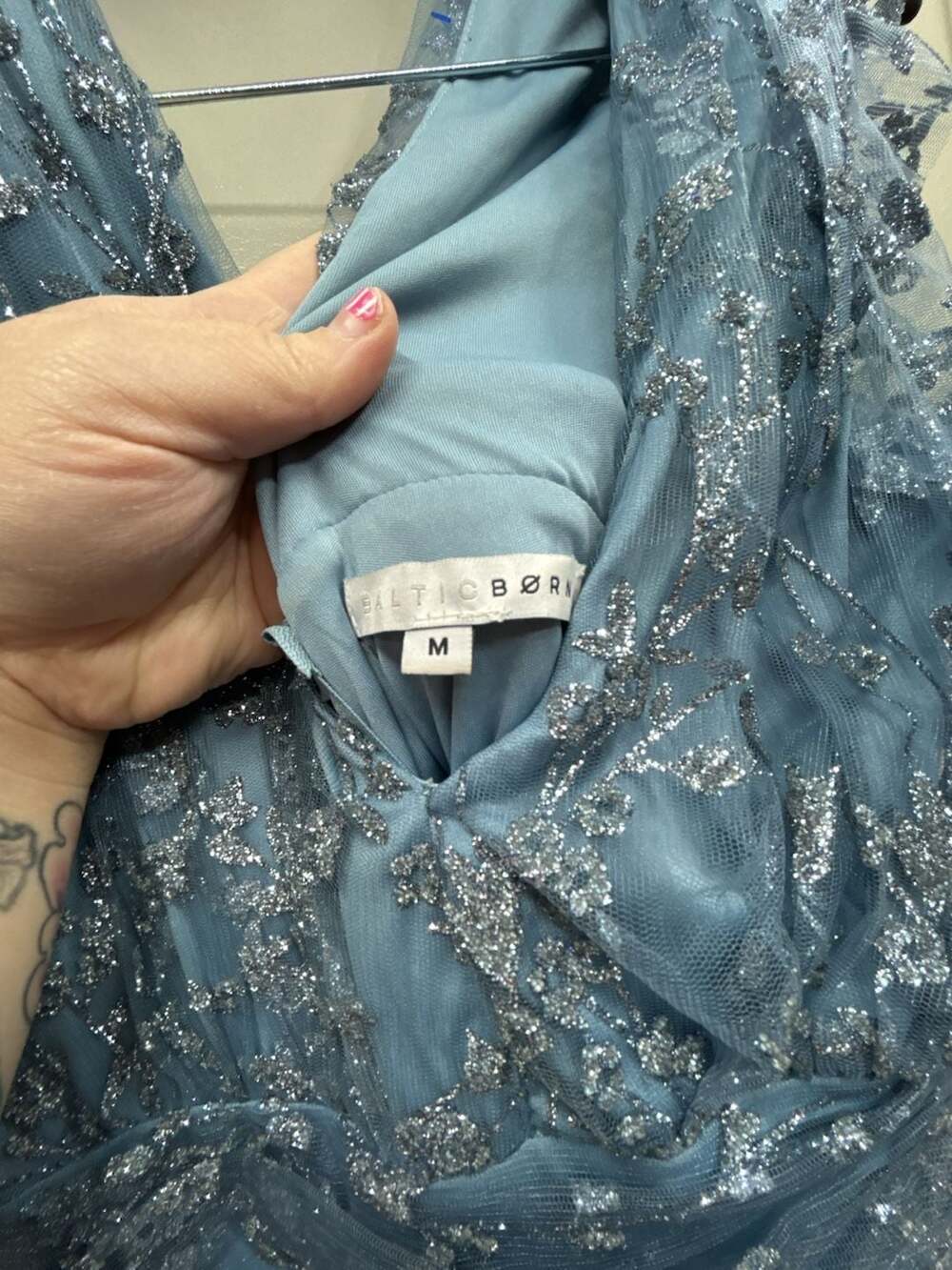 Baltic Born Blue Sequin Embroidered Flutter Sleeve Maxi Dress Size M - Picture 2 of 11
